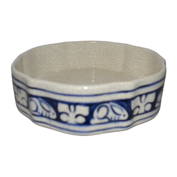 Dedun Pottery Blue And White Bowl Rabbit Motif Around Sides Decor Easter - Picture 1 of 7